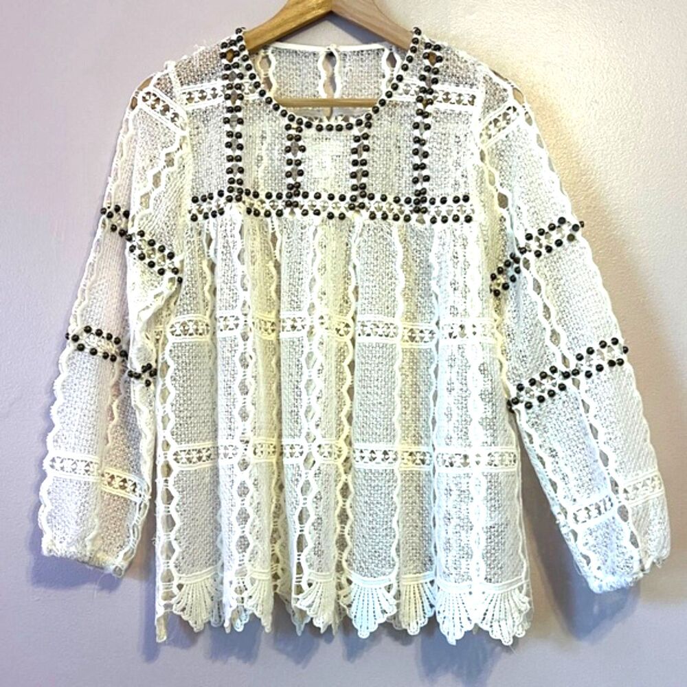 Anthropologie Maeve Auralis Studded Lace Sheer Top Small Boho Fairy Festival